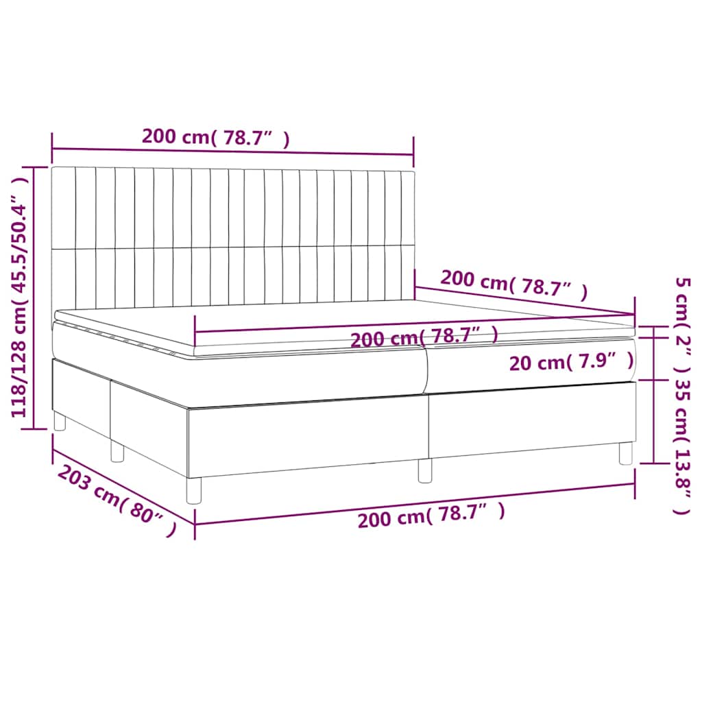 Sötétkék bársony rugós és LED-es ágy matraccal 200x200 cm 9