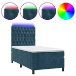 Sötétkék bársony rugós és LED-es ágy matraccal 80 x 200 cm 2