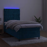 Sötétkék bársony rugós és LED-es ágy matraccal 80 x 200 cm 4