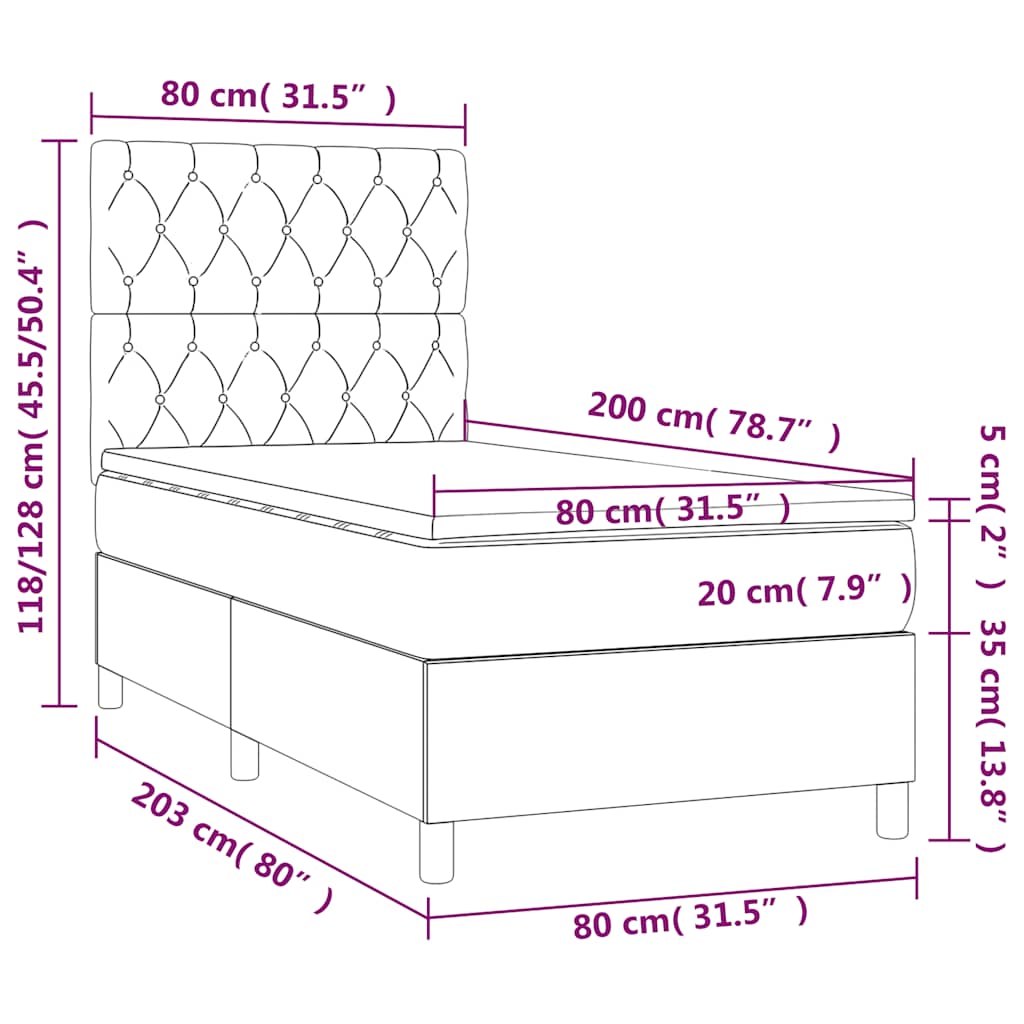 Sötétkék bársony rugós és LED-es ágy matraccal 80 x 200 cm 9