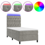 Világosszürke bársony rugós és LED-es ágy matraccal 90x190 cm 2