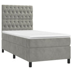 Világosszürke bársony rugós és LED-es ágy matraccal 90x190 cm 3