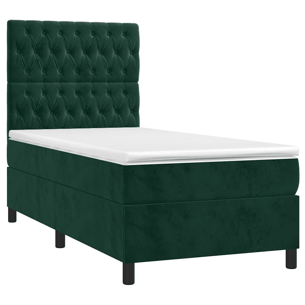 Sötétzöld bársony rugós és LED-es ágy matraccal 90x200 cm 3