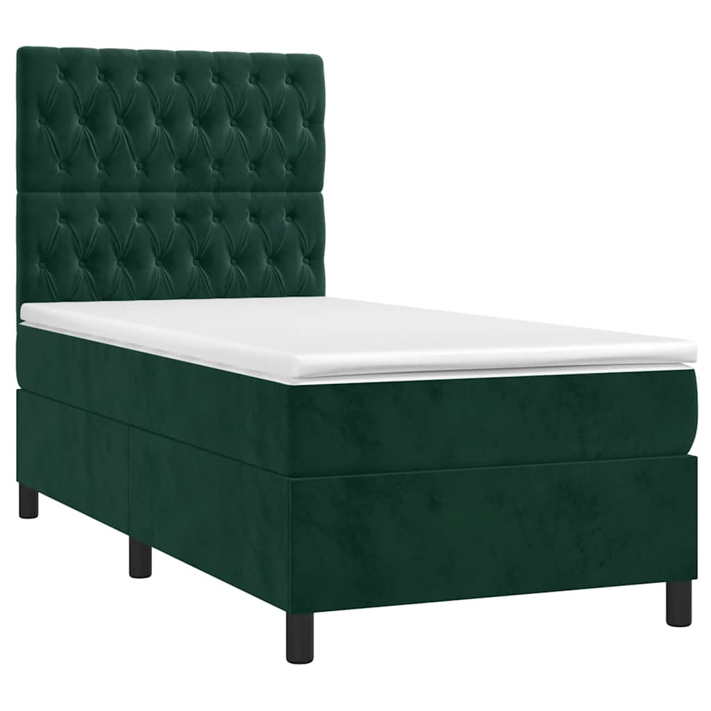 Sötétzöld bársony rugós és LED-es ágy matraccal 100x200 cm 3