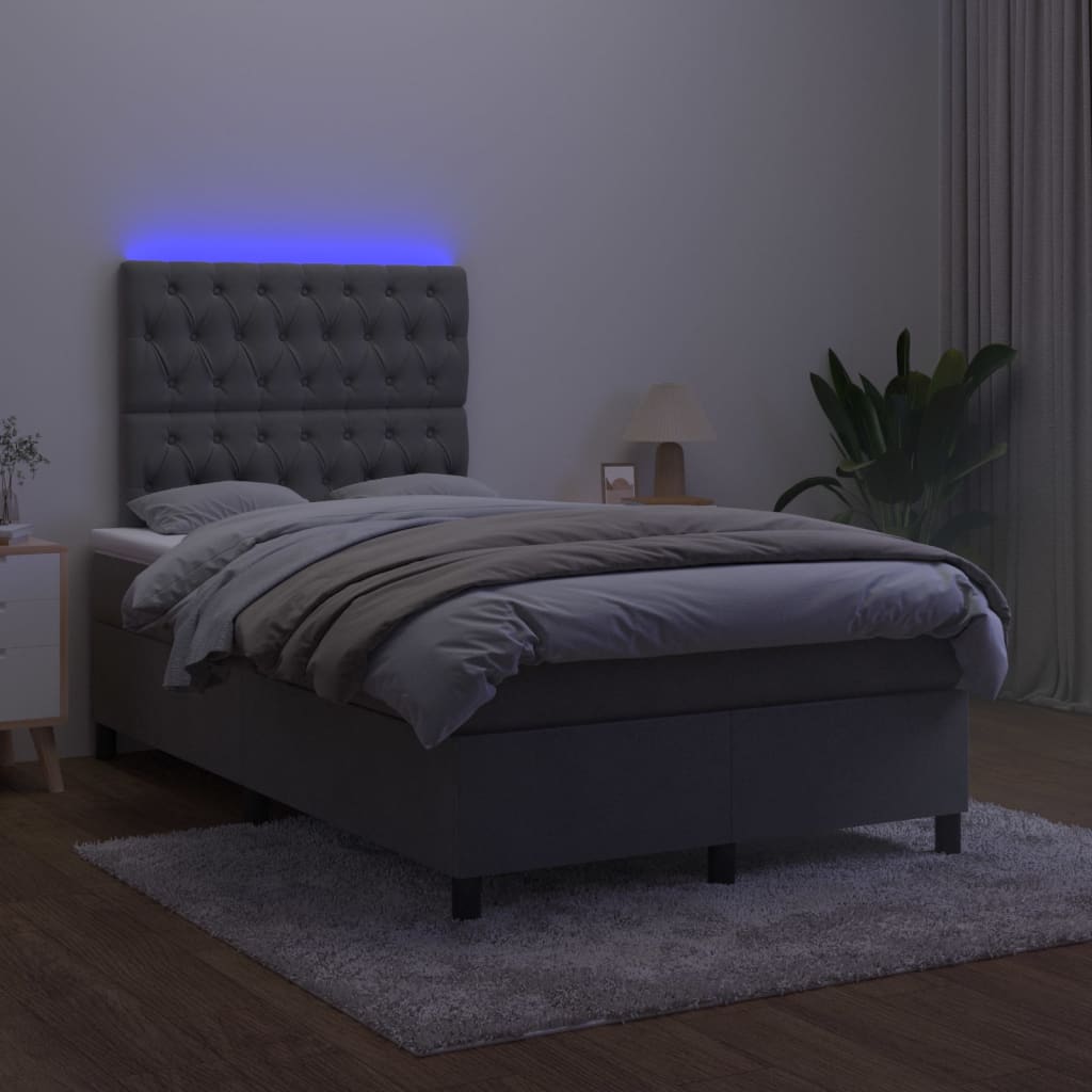 Sötétszürke bársony rugós és LED-es ágy matraccal 120x200 cm 4