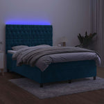 Sötétkék bársony rugós és LED-es ágy matraccal 140x190 cm 4