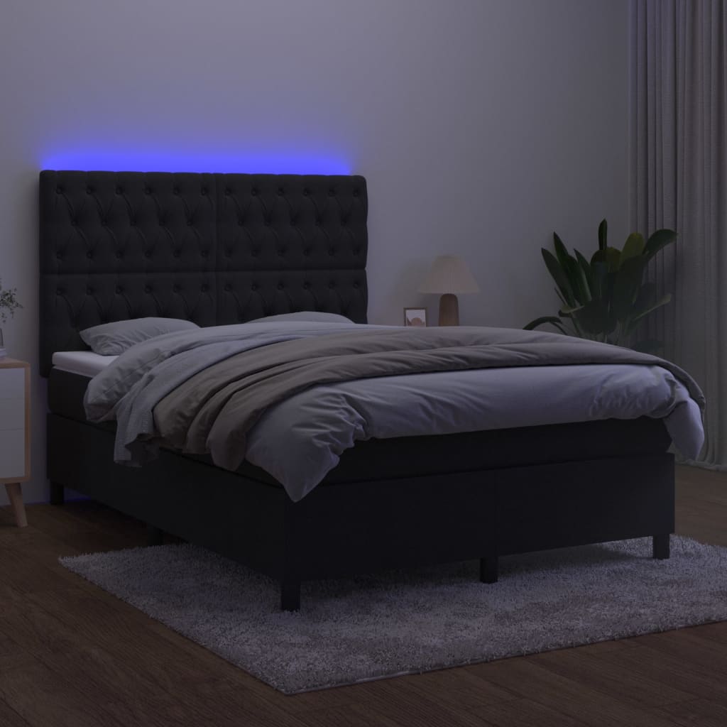 Fekete bársony rugós és LED-es ágy matraccal 140x200 cm 4