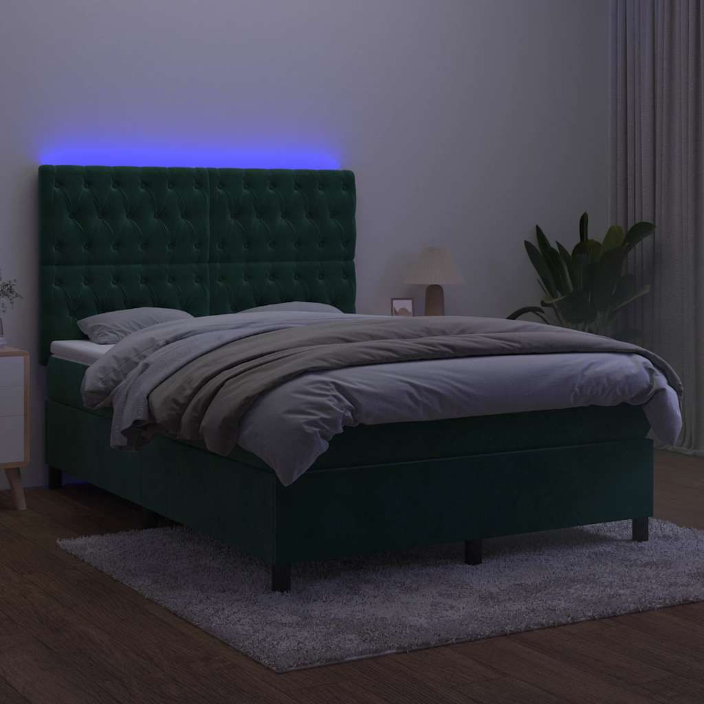 Sötétzöld bársony rugós és LED-es ágy matraccal 140x200 cm 4