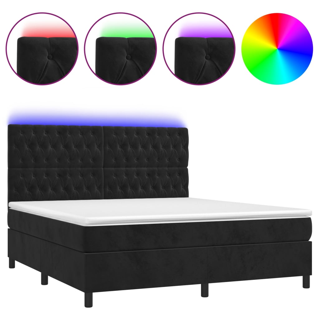 Fekete bársony rugós és LED-es ágy matraccal 160x200 cm 2