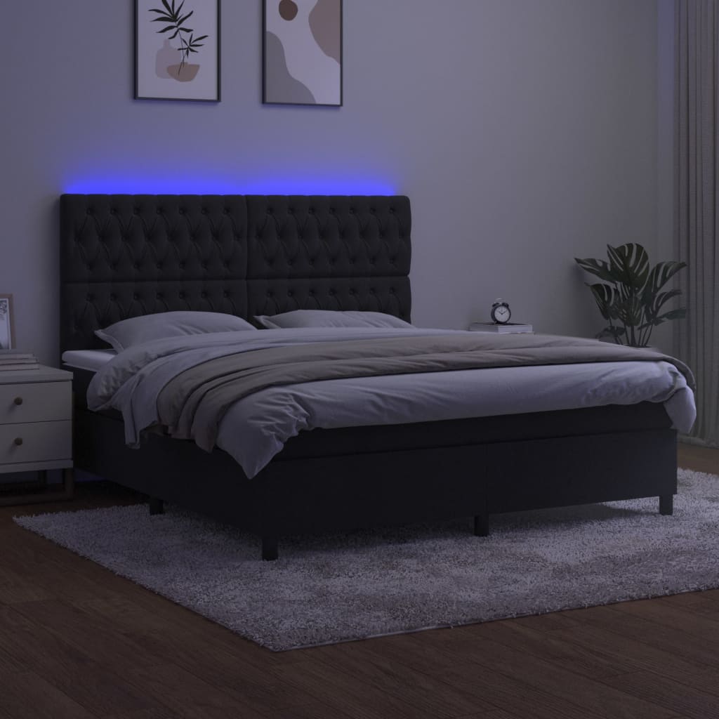 Fekete bársony rugós és LED-es ágy matraccal 160x200 cm 4