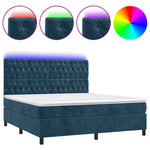 Sötétkék bársony rugós és LED-es ágy matraccal 160x200 cm 2