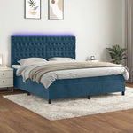 Sötétkék bársony rugós és LED-es ágy matraccal 160x200 cm