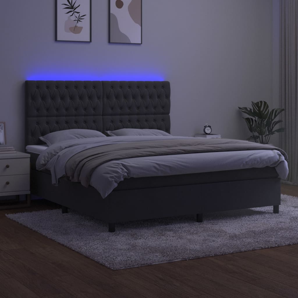 Sötétszürke bársony rugós és LED-es ágy matraccal 180x200 cm 4