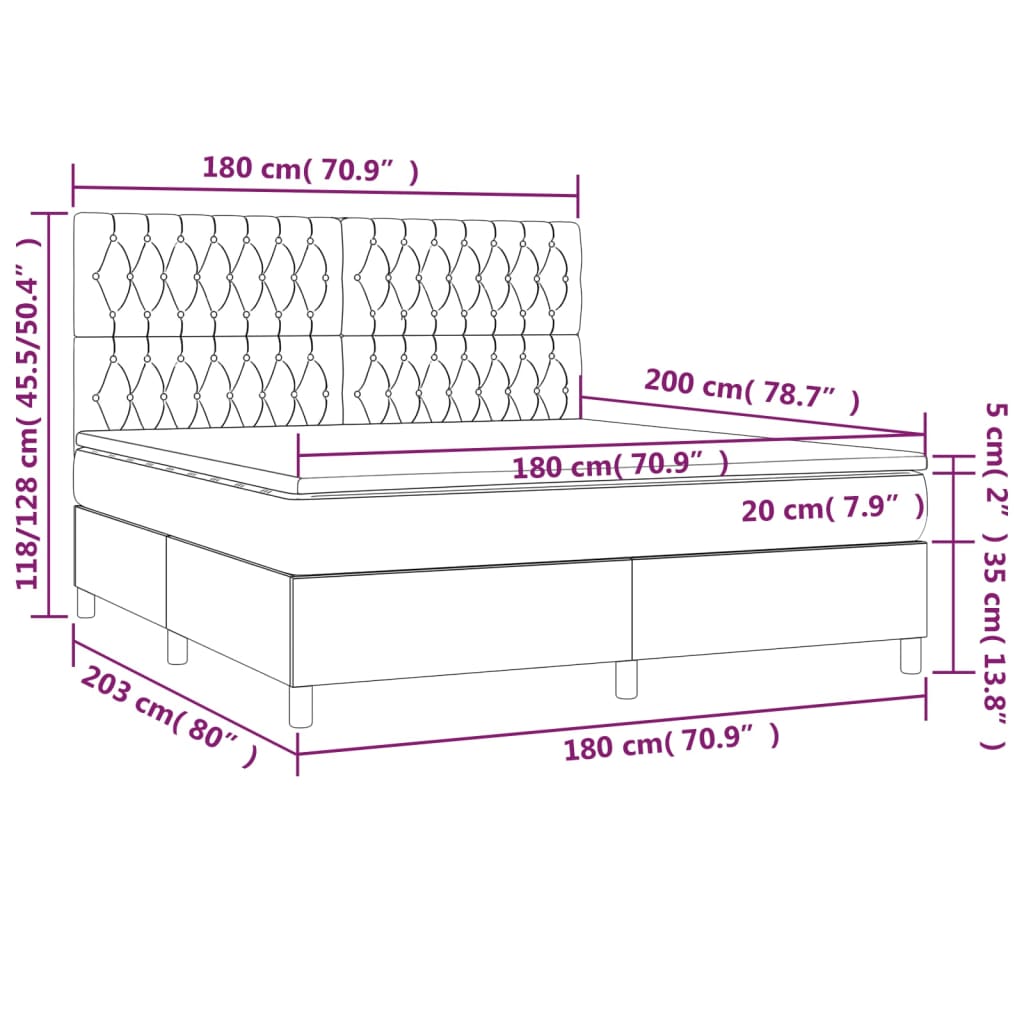 Sötétszürke bársony rugós és LED-es ágy matraccal 180x200 cm 8