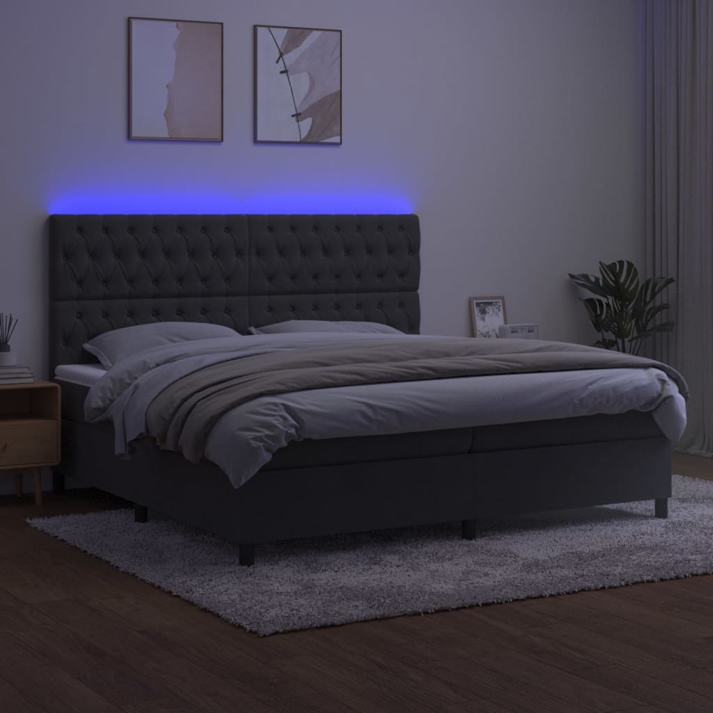 Sötétszürke bársony rugós és LED-es ágy matraccal 200x200 cm 4