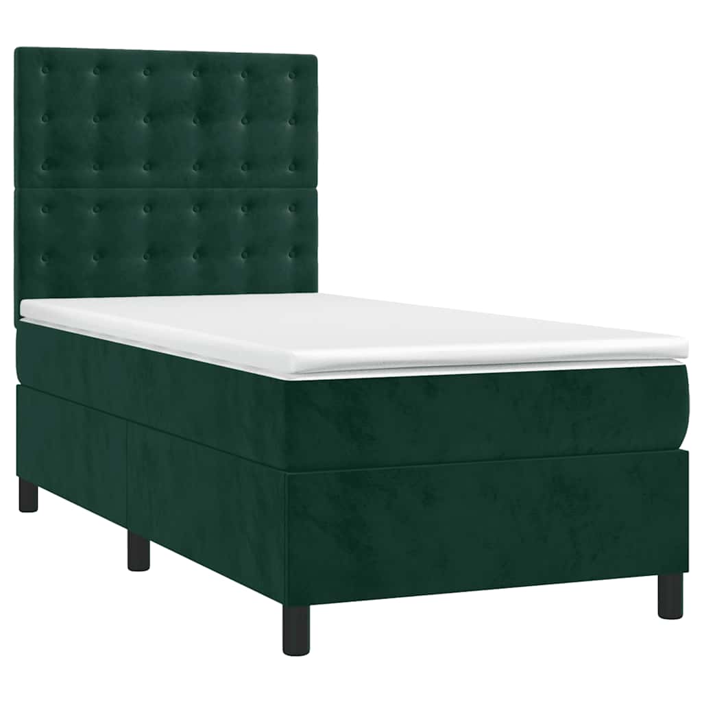 Sötétzöld bársony rugós és LED-es ágy matraccal 80 x 200 cm 3