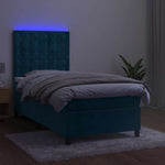 Sötétkék bársony rugós és LED-es ágy matraccal 90x200 cm 4