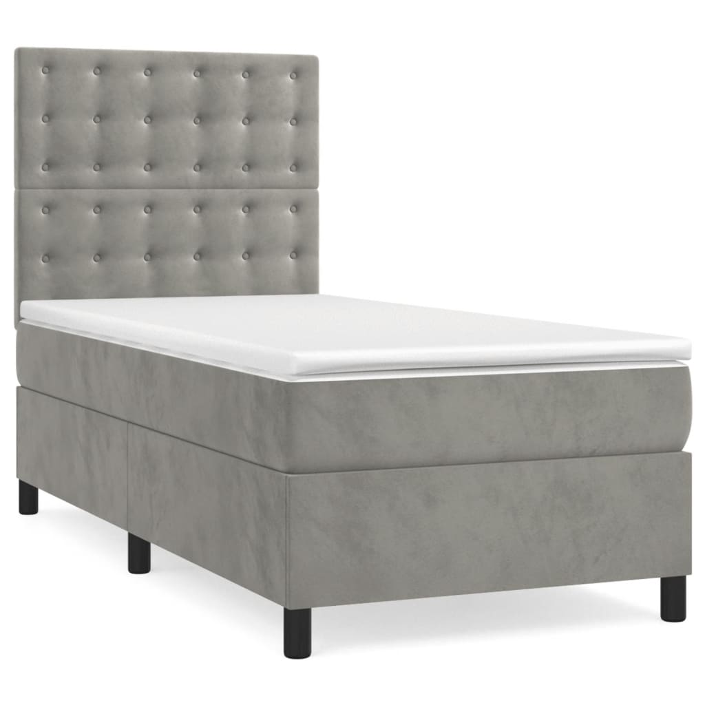 Világosszürke bársony rugós és LED-es ágy matraccal 100x200 cm 3