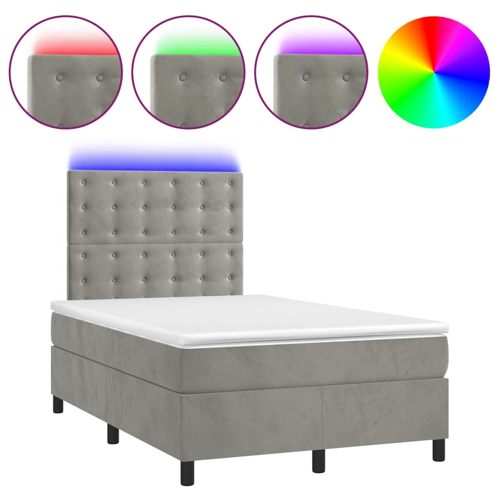 Világosszürke bársony rugós és LED-es ágy matraccal 120x200 cm 2