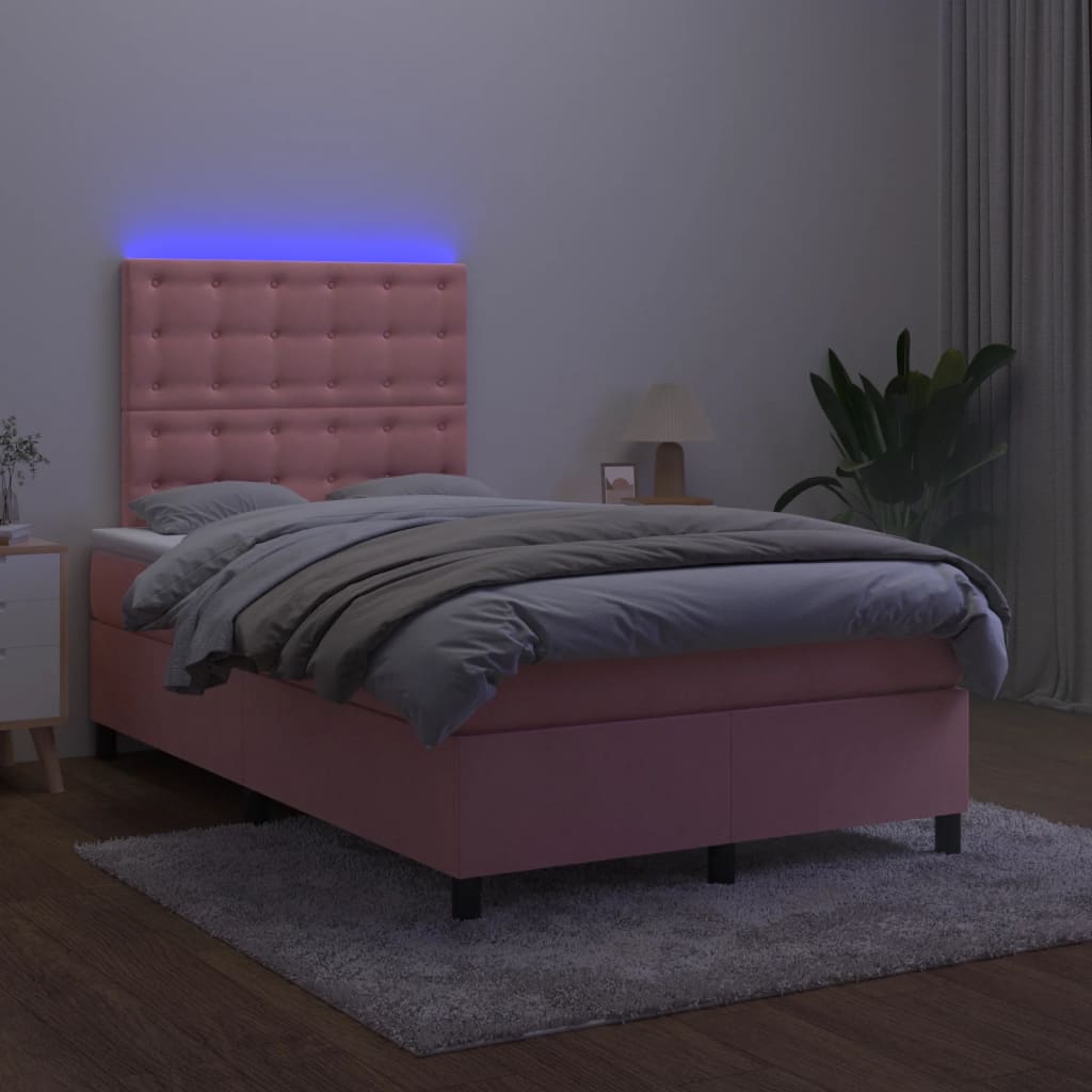 Rózsaszín bársony rugós és LED-es ágy matraccal 120x200 cm 4