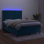Sötétkék bársony rugós és LED-es ágy matraccal 140x200 cm 4