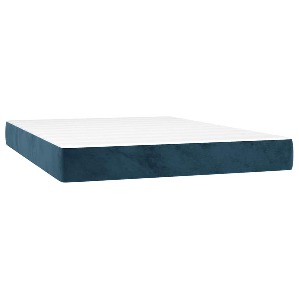 Sötétkék bársony rugós és LED-es ágy matraccal 140x200 cm 6