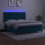 Sötétkék bársony rugós és LED-es ágy matraccal 180x200 cm 3