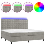 Világosszürke bársony rugós és LED-es ágy matraccal 200x200 cm 2