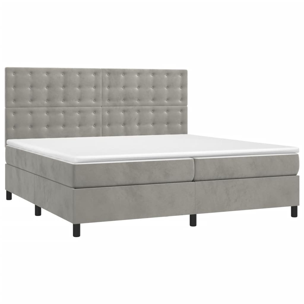 Világosszürke bársony rugós és LED-es ágy matraccal 200x200 cm 3