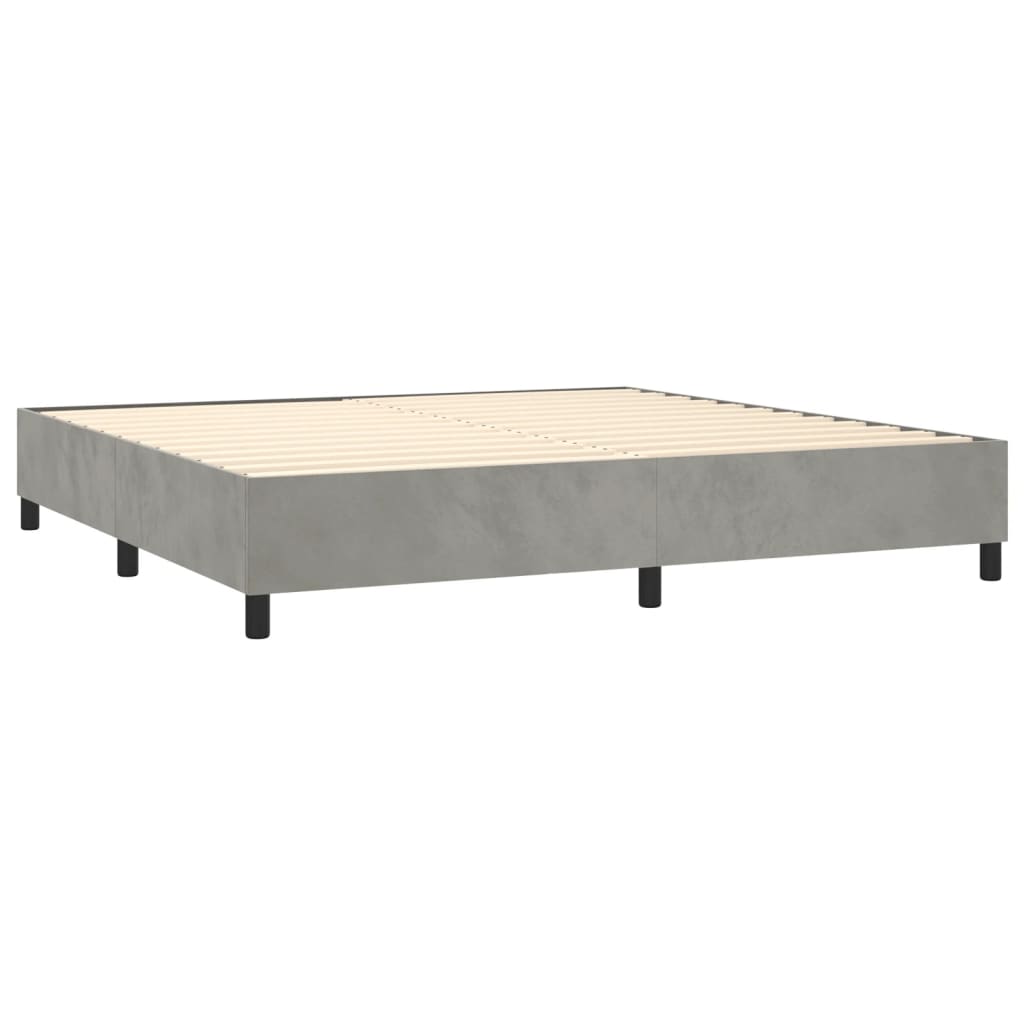 Világosszürke bársony rugós és LED-es ágy matraccal 200x200 cm 5