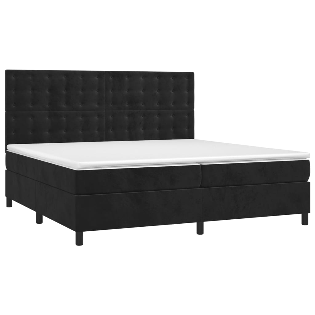 Fekete bársony rugós és LED-es ágy matraccal 200x200 cm 3