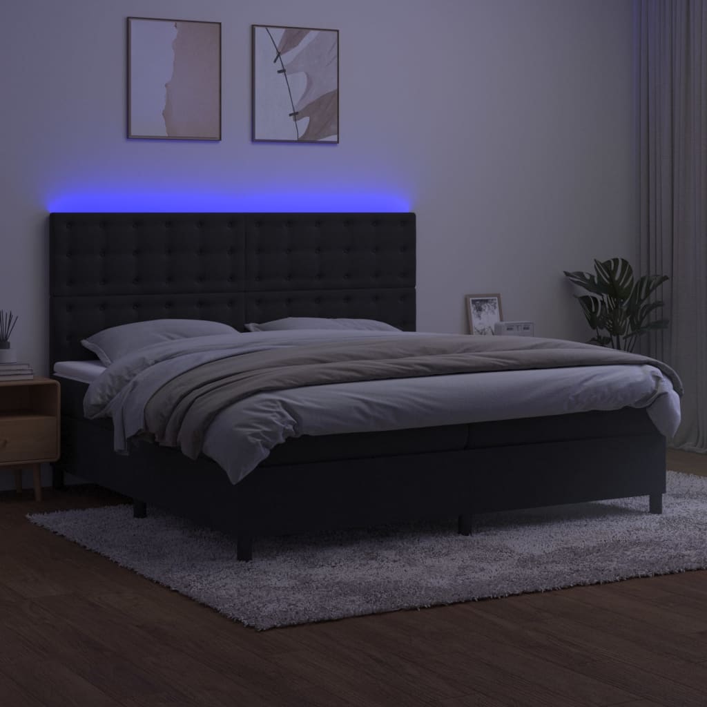 Fekete bársony rugós és LED-es ágy matraccal 200x200 cm 4