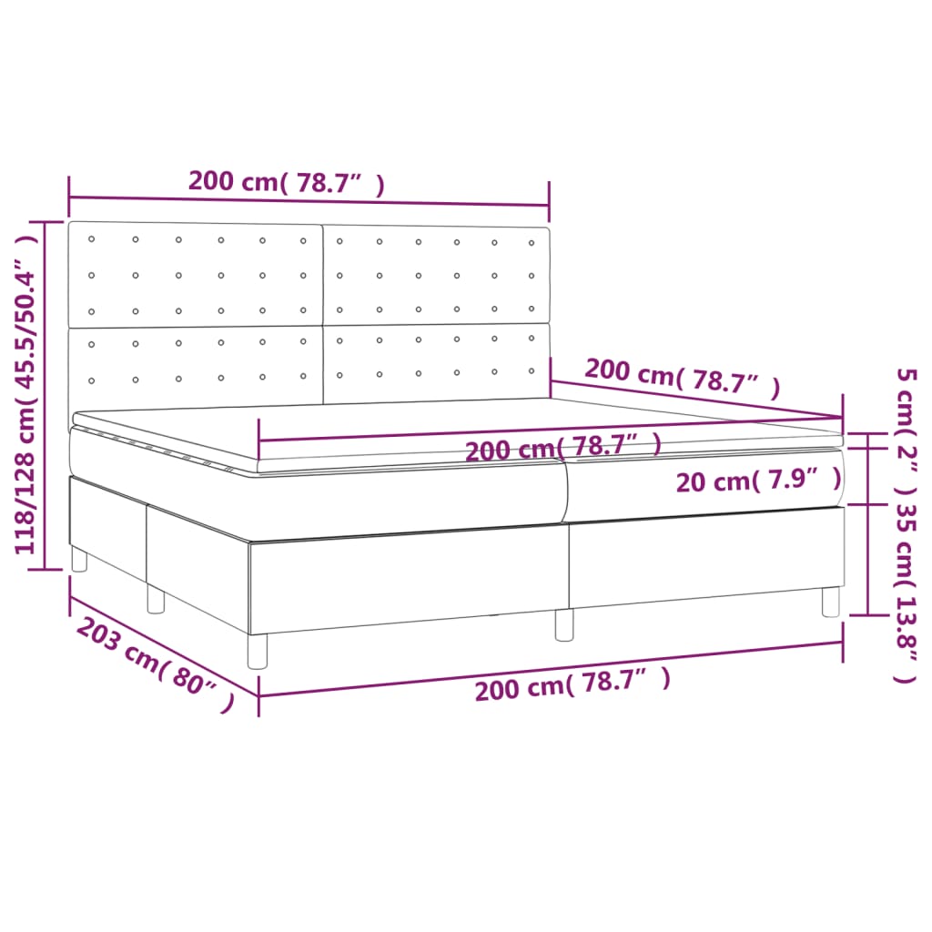 Fekete bársony rugós és LED-es ágy matraccal 200x200 cm 8