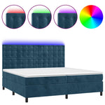 Sötétkék bársony rugós és LED-es ágy matraccal 200x200 cm 2