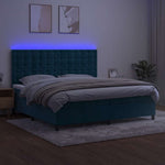 Sötétkék bársony rugós és LED-es ágy matraccal 200x200 cm 4