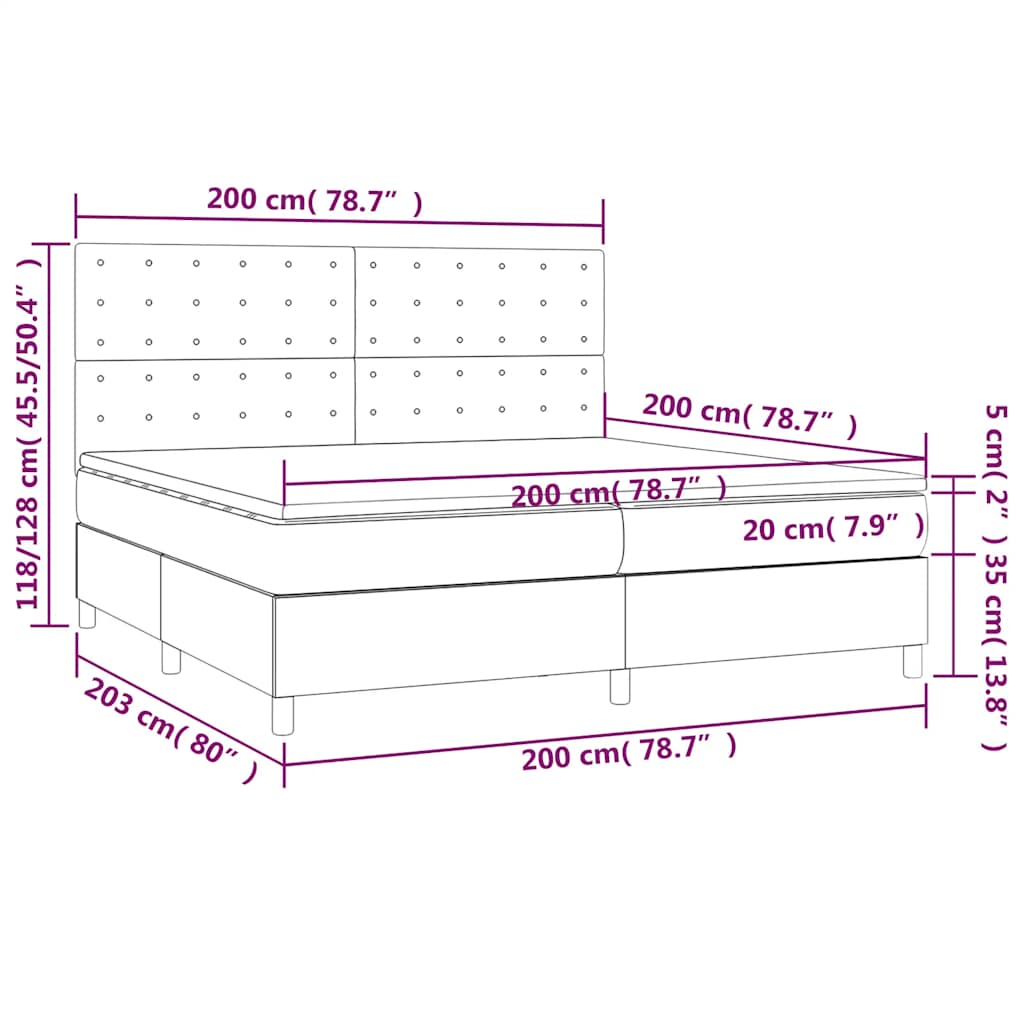 Sötétkék bársony rugós és LED-es ágy matraccal 200x200 cm 9