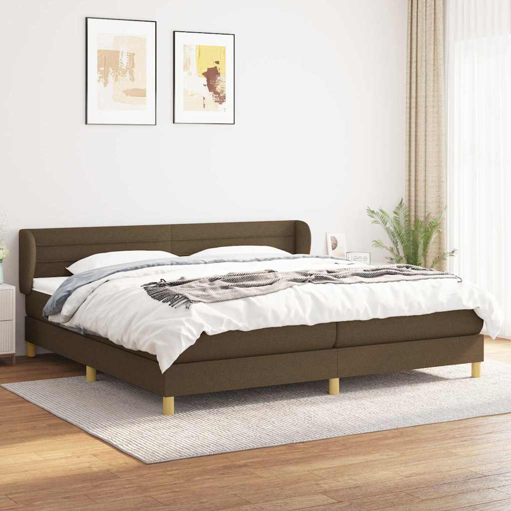 Sötétbarna szövet rugós ágy matraccal 200 x 200 cm