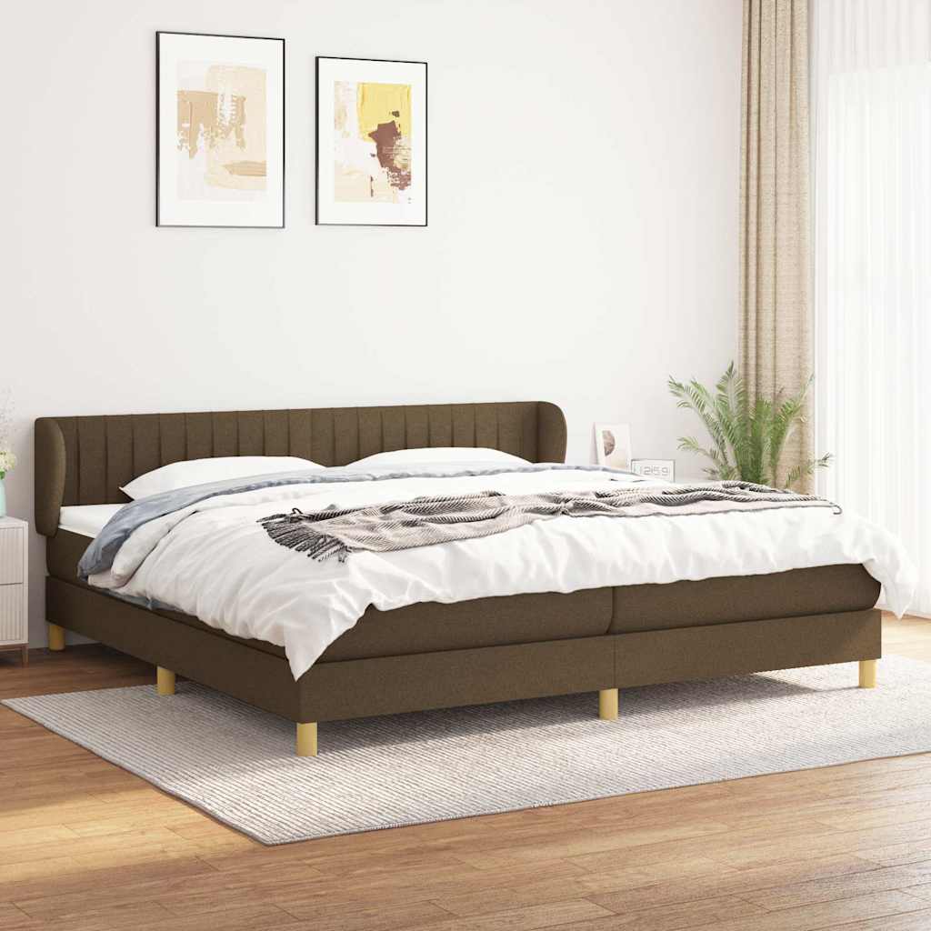 Sötétbarna szövet rugós ágy matraccal 200 x 200 cm
