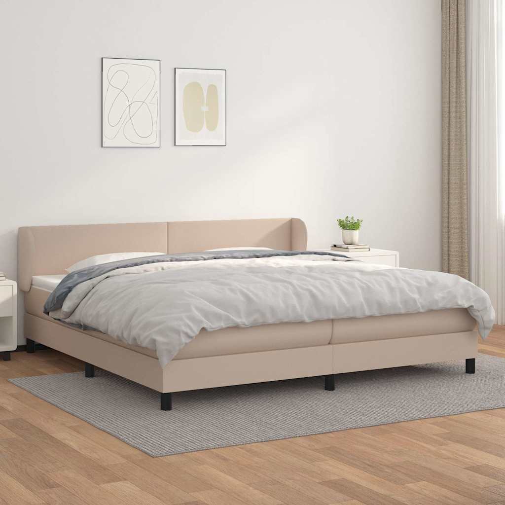 Cappuccino színű műbőr rugós ágy matraccal 200 x 200 cm