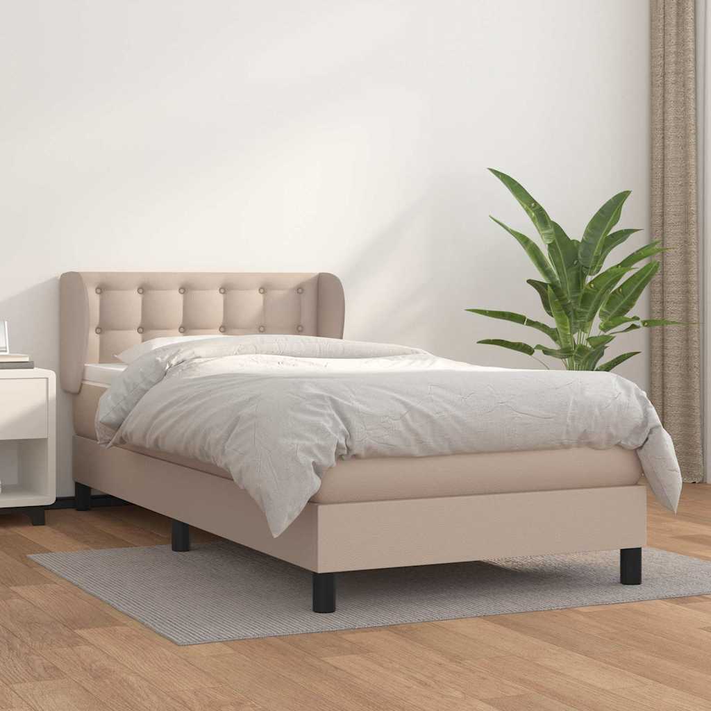 Cappuccino színű műbőr rugós ágy matraccal 90 x 200 cm