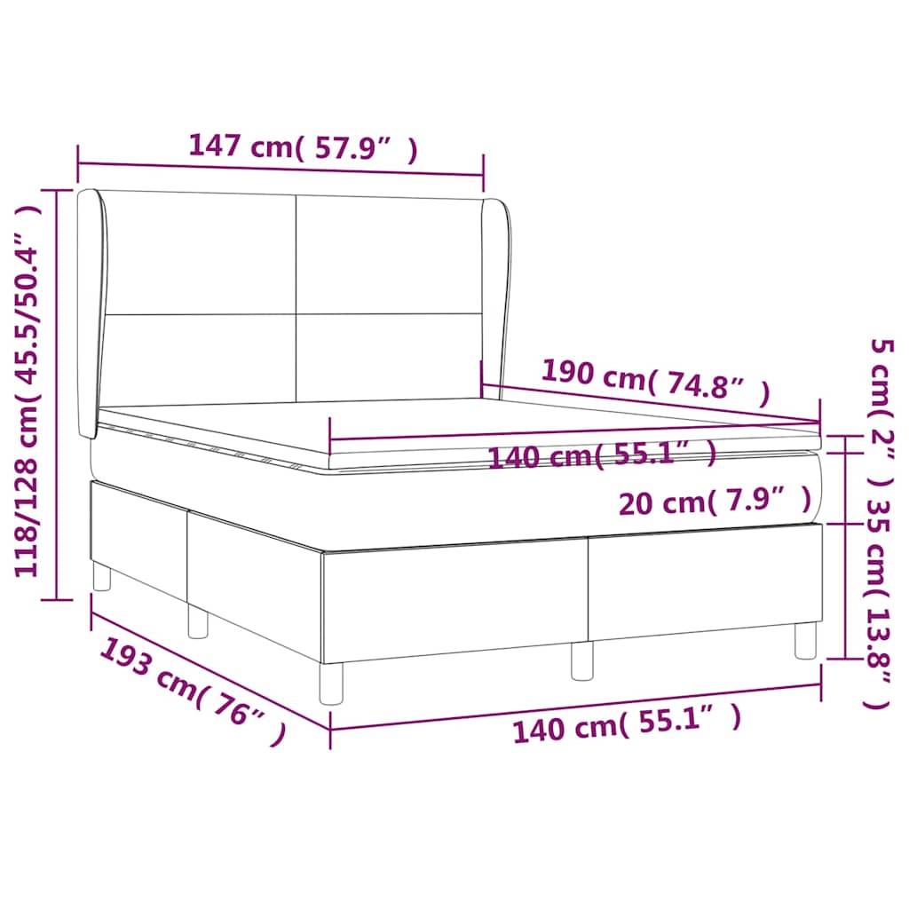 Világosszürke szövet rugós ágy matraccal 140 x 190 cm 7