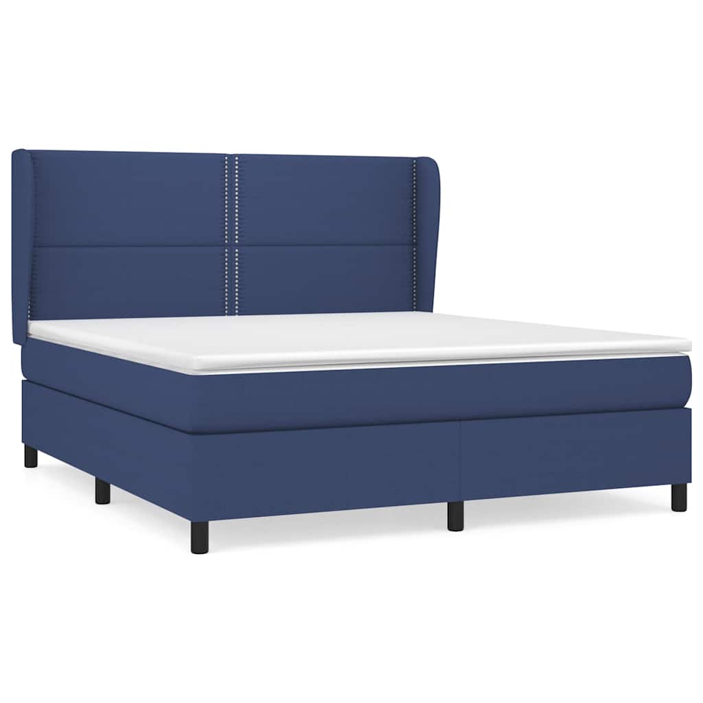 Kék szövet rugós ágy matraccal 160 x 200 cm 2