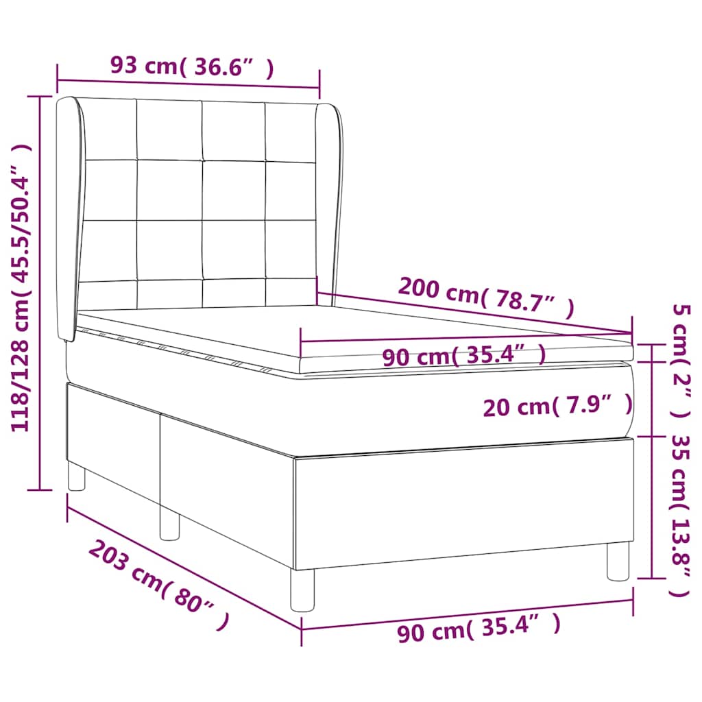 Világosszürke szövet rugós ágy matraccal 90 x 200 cm 7