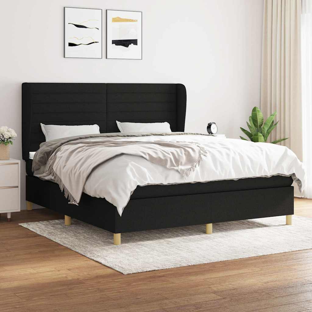 Fekete szövet rugós ágy matraccal 160x200 cm