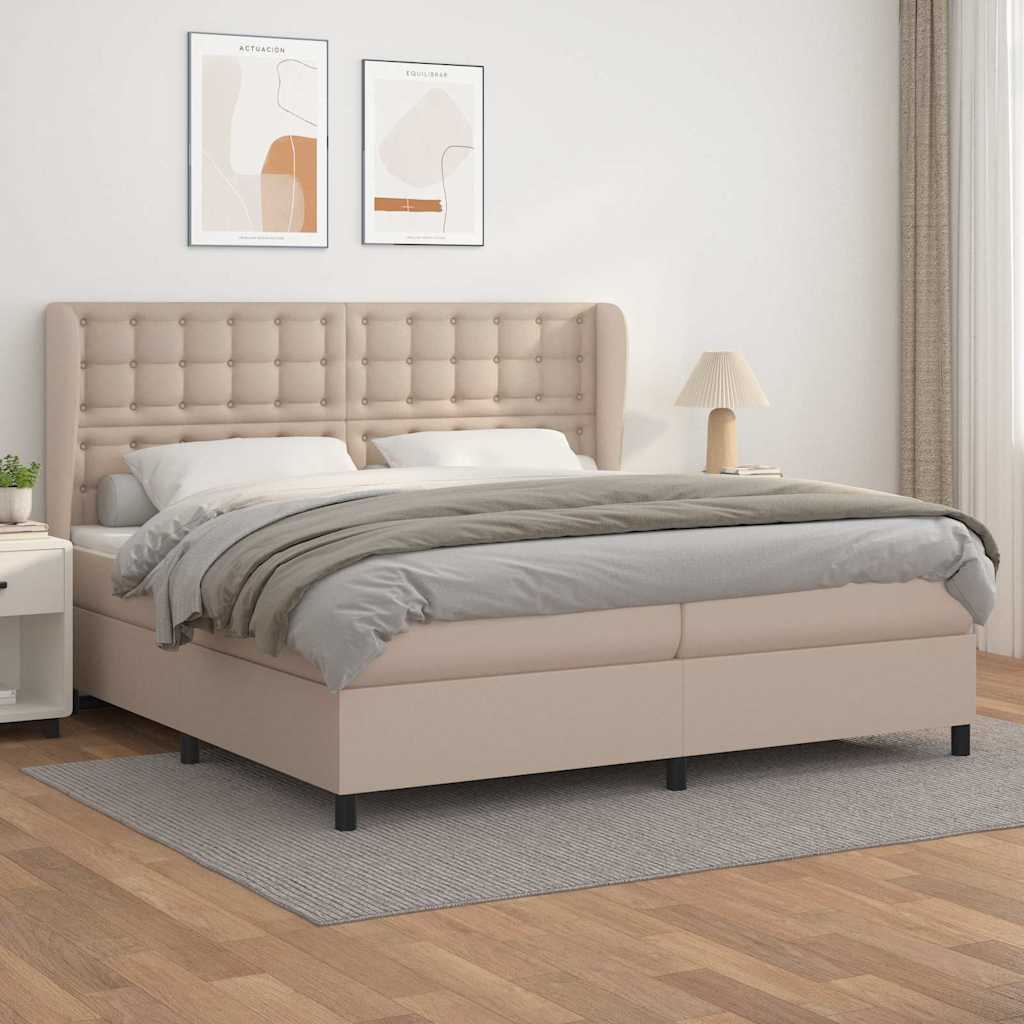 Cappuccino színű műbőr rugós ágy matraccal 200 x 200 cm