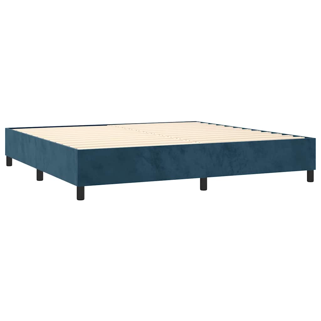 Sötétkék bársony rugós ágy matraccal 200x200 cm 4