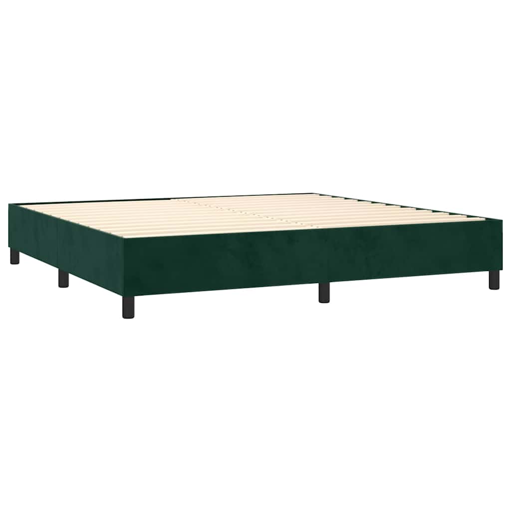 Sötétzöld bársony rugós ágy matraccal 200x200 cm 4