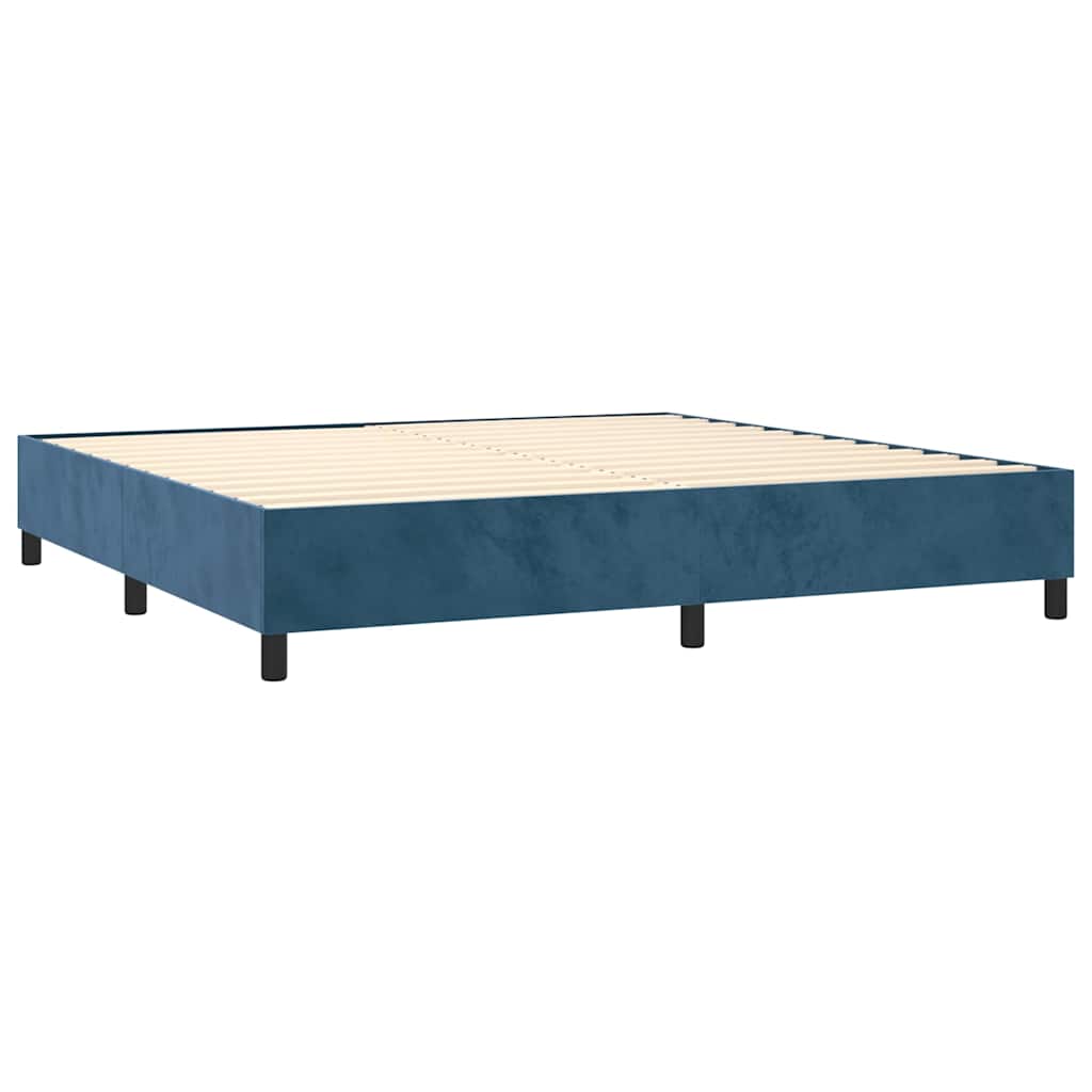 Sötétkék bársony rugós ágy matraccal 200x200 cm 4