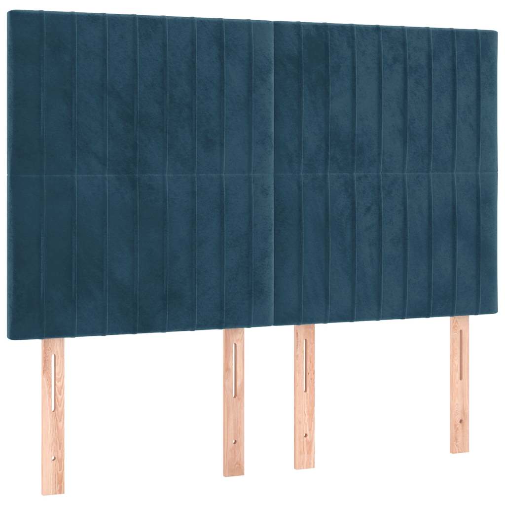 Sötétkék bársony rugós ágy matraccal 140x190 cm 6