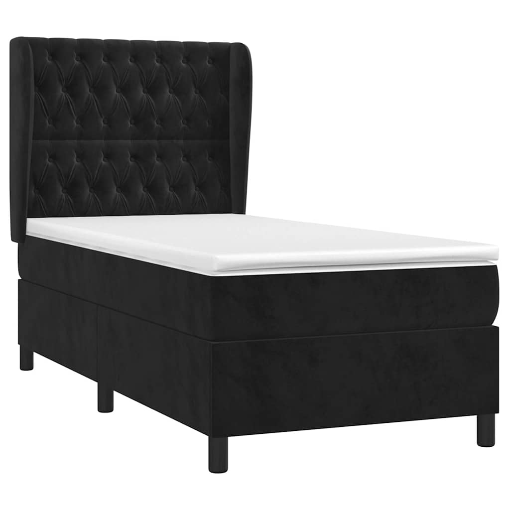 Fekete bársony rugós ágy matraccal 90x190 cm 3